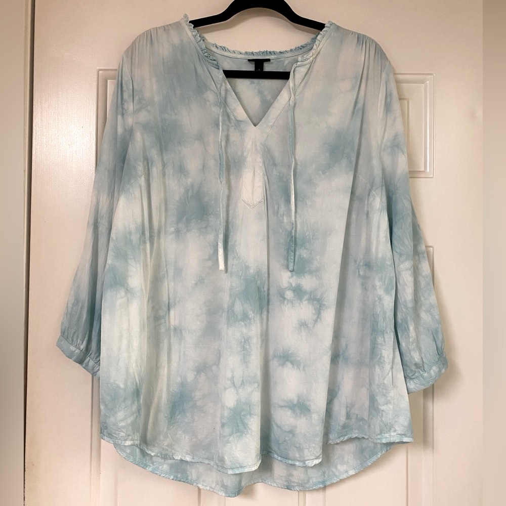 TORRID Aqua Tie-Dye Twill Peasant Blouse Size 1